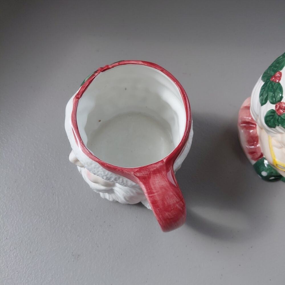 VTG Japan Mr & Mrs. Santa Claus Mug Cup Large Christmas 3D RARE Holly Ceramic - Picture 6 of 16